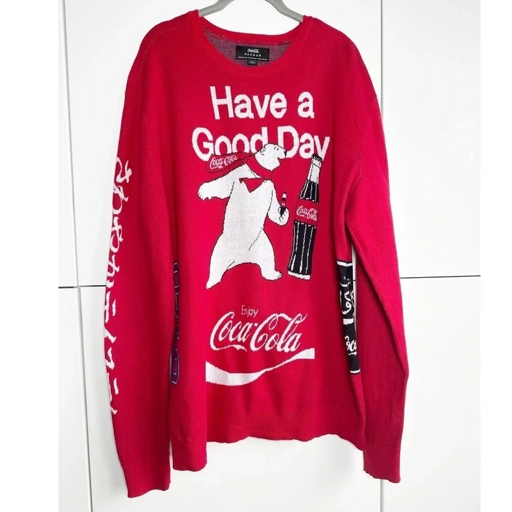 Pacsun Red Coca Cola Polar Bear Crewneck Christmas Sweater Men’s Large